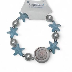 NWT Beach Vibe Bracelet Blue Sparkle Starfish & Shell with Pearls & Silver Beads